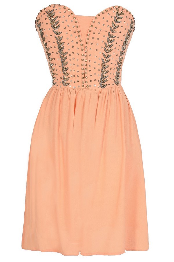 Antique Bronze Embellished Dress in Orange Peach WHAT'S NEW Lily Boutique